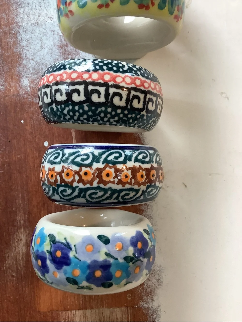 Lot Of 5 Five Polish Pottery Napkin Rings UNIKAT
